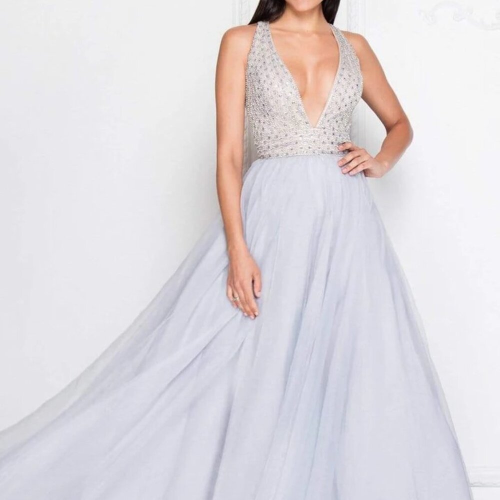 Terani Couture Embellished Deep V-neck Ballgown - Picture 6 of 7